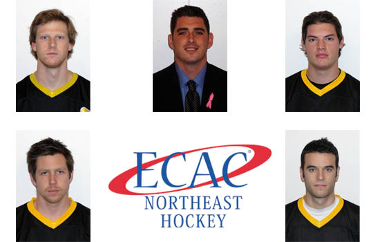 Five members of the Leopard ice hockey program have earned all-conference accolades from the ECAC Northeast