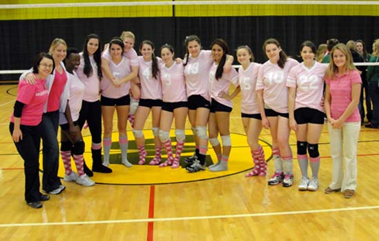 The Leopard women's volleyball team with Wentworth Presdient Dr. Zorica Pantic after its 