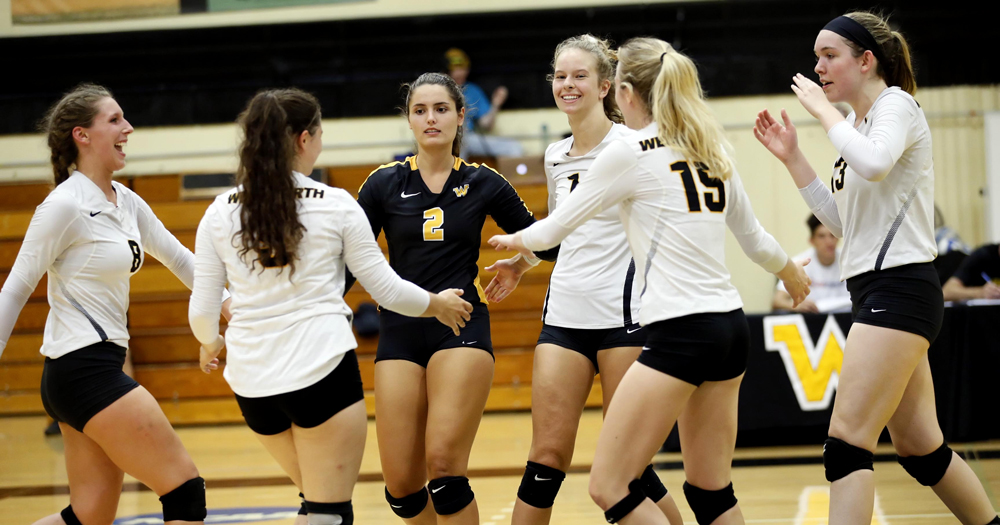 Women's Volleyball Remains Undefeated in League Play with Historic Win over Roger Williams